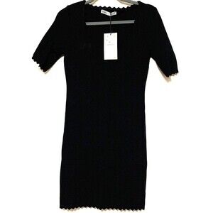 Zara women dress Black scalloped shift bodycon dress size S baddie dark academia